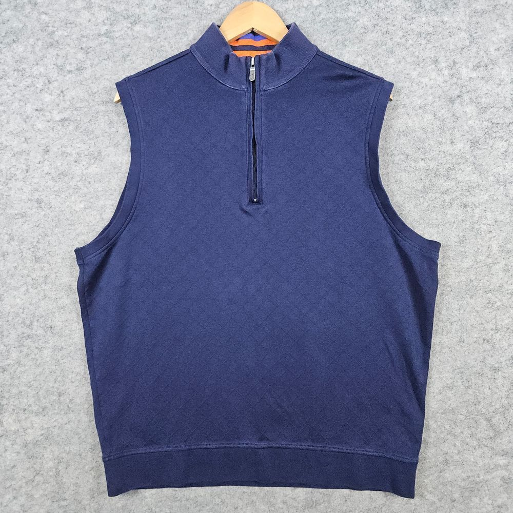Bobby Jones Men's Navy Blue Sweater Vest Size L 100% Pima Cotton 1/4 Zip HOLE